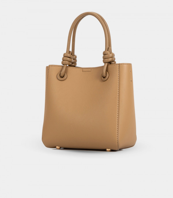 Back view of the ESSENTIEL knotted handles tote bag - BAGCO Camel color.