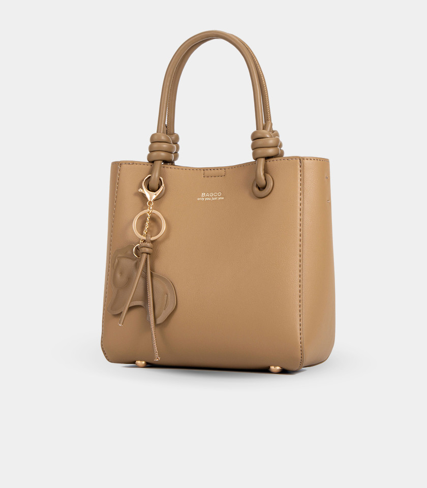 ESSENTIEL knotted handles tote bag - BAGCO Camel color, front view.
