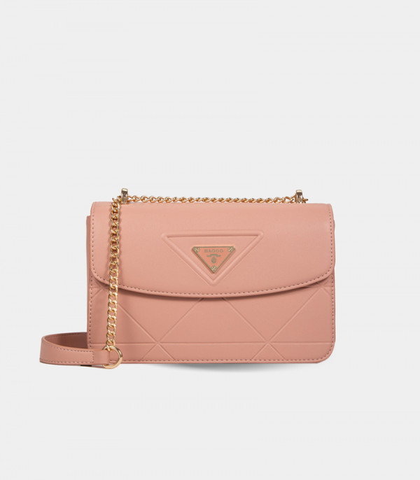 AURA chain handle flap bag - BAGCO Salmon color, front view.