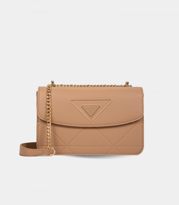 AURA chain handle flap bag - BAGCO Cream color, front view.
