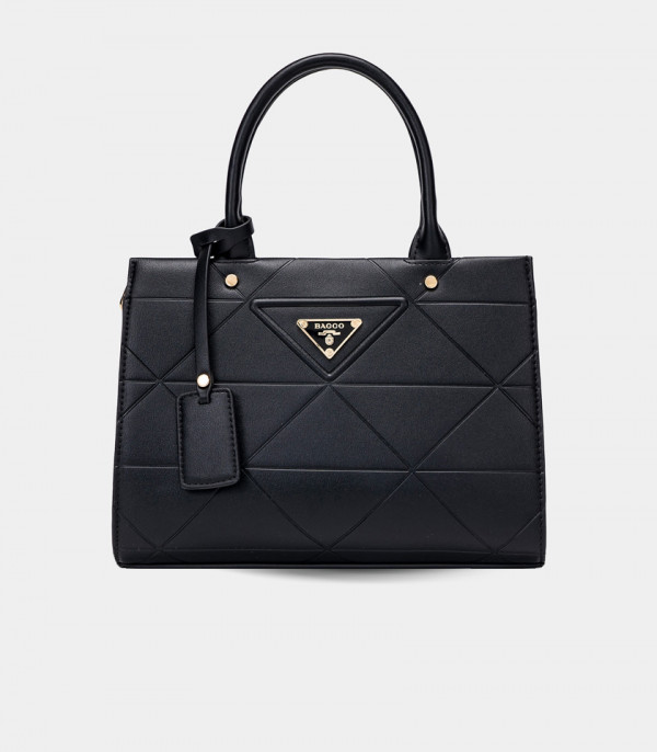 SYMBOL handbag with strap - BAGCO Black color, front view.