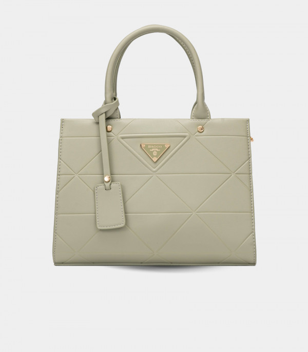 SYMBOL handbag with strap - BAGCO Pistachio color, front view.