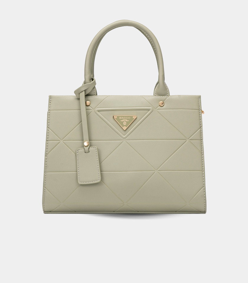 SYMBOL handbag with strap - BAGCO Pistachio color, front view.