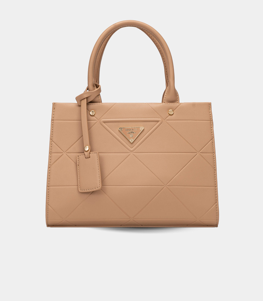 SYMBOL handbag with strap - BAGCO Cream color, front view.