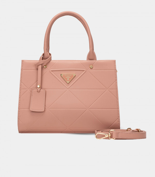 SYMBOL handbag with strap - BAGCO Salmon color, with its shoulder strap.