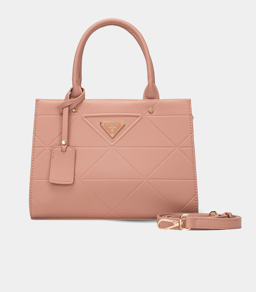 SYMBOL handbag with strap - BAGCO Salmon color, front view.
