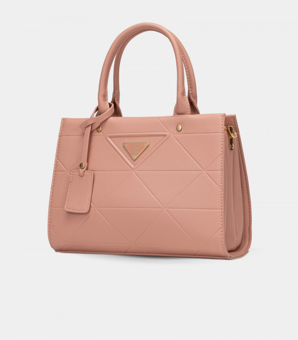 SYMBOL handbag with strap - BAGCO Salmon color, three-quarter view.