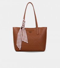 Borsa tote SCARF GEOMETRIC - BAGCO colore Cammello, vista frontale.