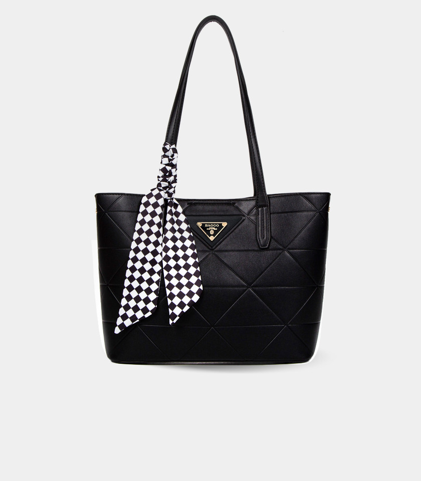 Sac cabas SCARF GEOMETRIC - BAGCO couleur Noir, vue de face.