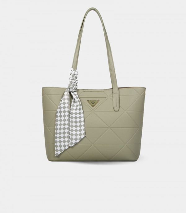 Borsa tote SCARF GEOMETRIC - BAGCO colore Pistacchio, vista frontale.