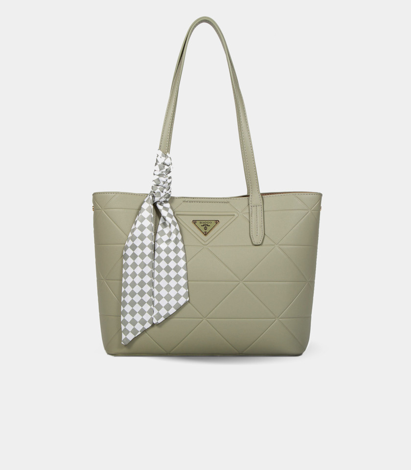 Borsa tote SCARF GEOMETRIC - BAGCO colore Pistacchio, vista frontale.