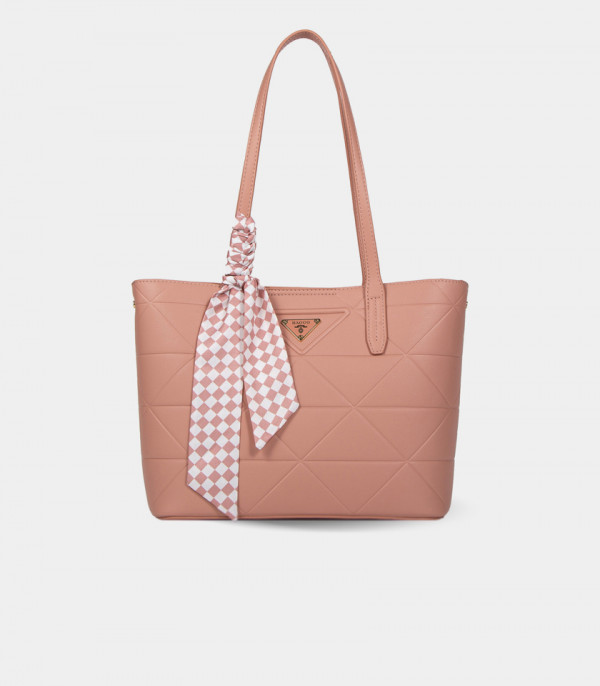 SCARF GEOMETRIC tote bag - BAGCO Salmon color, front view.