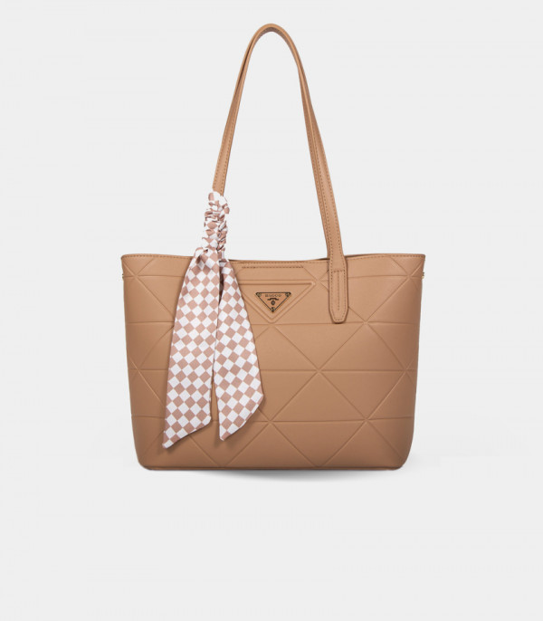 SCARF GEOMETRIC tote bag - BAGCO Cream color, front view.