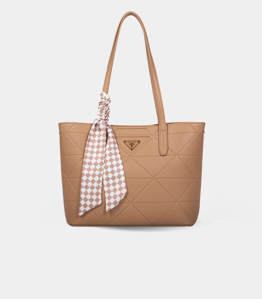 Borsa tote SCARF GEOMETRIC - BAGCO colore Crema, vista frontale.