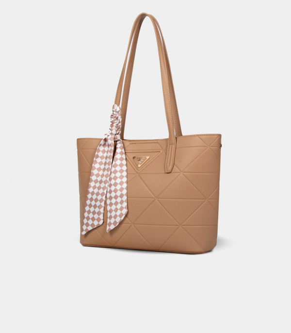 SCARF GEOMETRIC tote bag - BAGCO Cream color, three-quarter view.