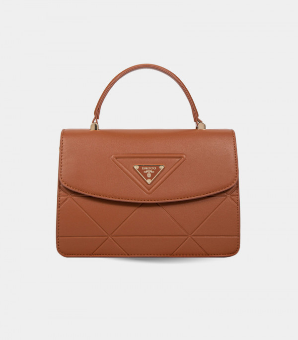 ICONE front flap handbag - BAGCO Camel color, front view.