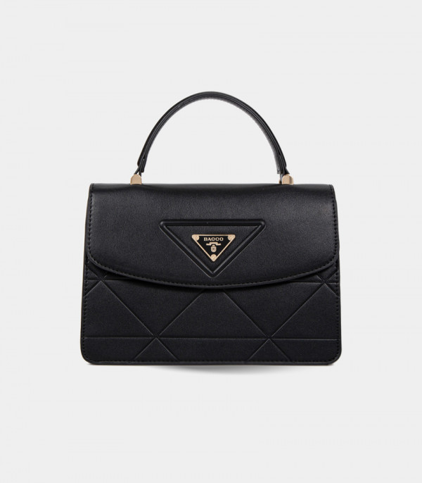 ICONE front flap handbag - BAGCO Black color, front view.