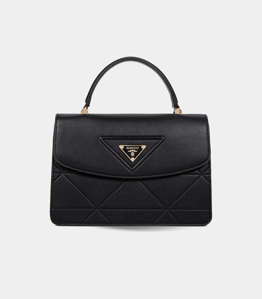 ICONE front flap handbag - BAGCO Black color, front view. ICONE front flap handbag - BAGCO Black color, front view.