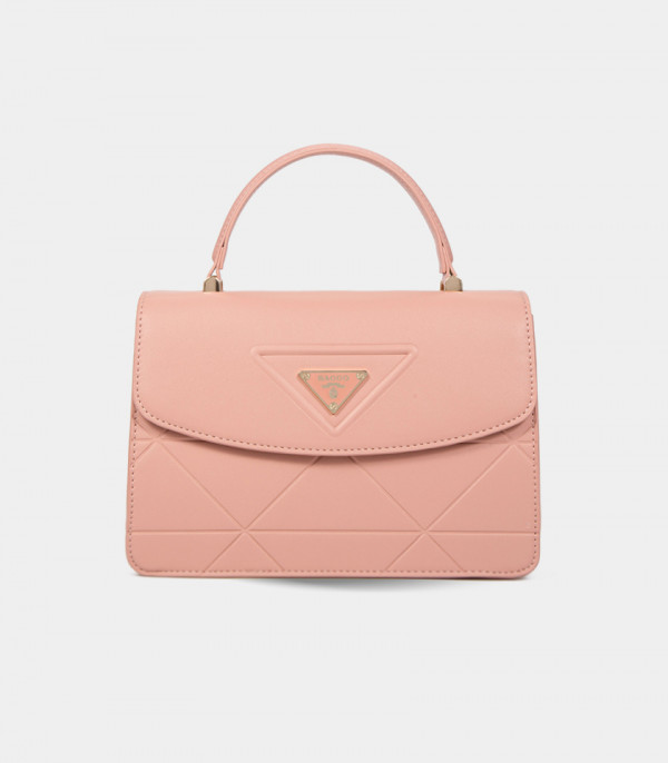 ICONE front flap handbag - BAGCO Salmon color, front view.
