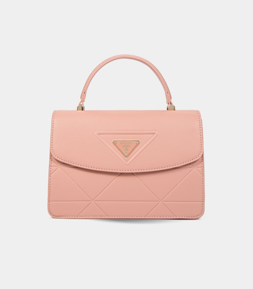 ICONE front flap handbag - BAGCO Salmon color, front view.