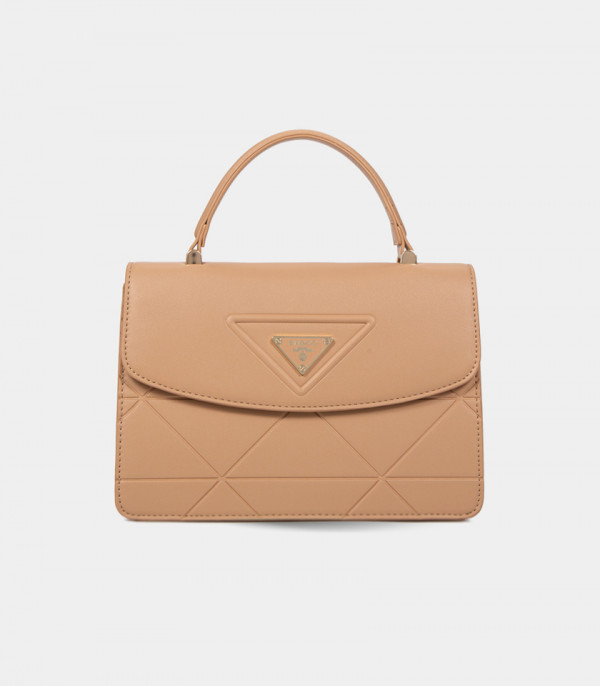 Sac à main avec rabat frontal ICONE - BAGCO couleur Crème, vue de face.