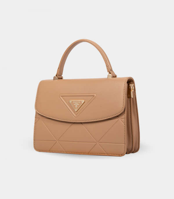 ICONE front flap handbag - BAGCO Cream color, three-quarter view.