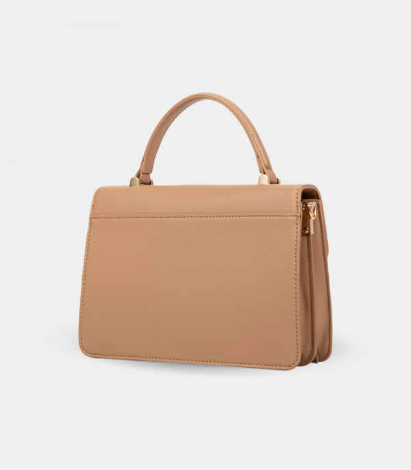 Back view of the ICONE front flap handbag - BAGCO Cream color.