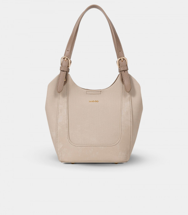 HARMONIE soft canvas bucket bag - BAGCO Cream color, front view.