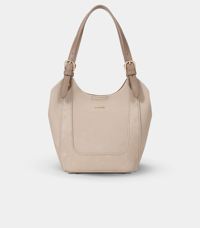 HARMONIE soft canvas bucket bag - BAGCO Cream color, front view.