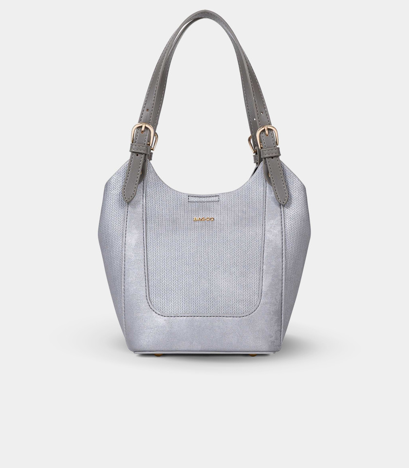 HARMONIE soft canvas bucket bag - BAGCO Gray color, front view.