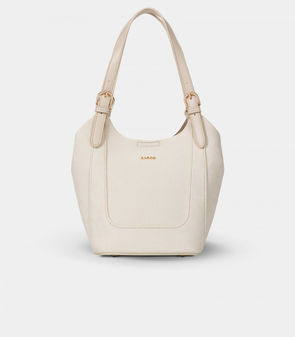 HARMONIE soft canvas bucket bag - BAGCO Ivory color, front view.