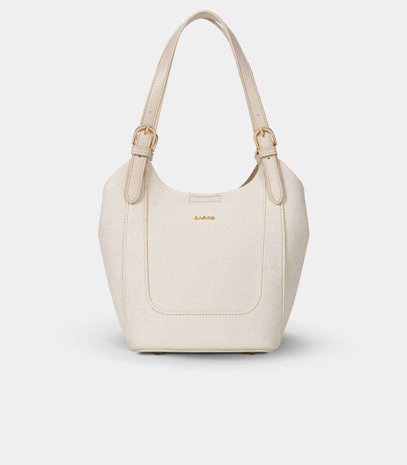 HARMONIE soft canvas bucket bag - BAGCO Ivory color, front view.