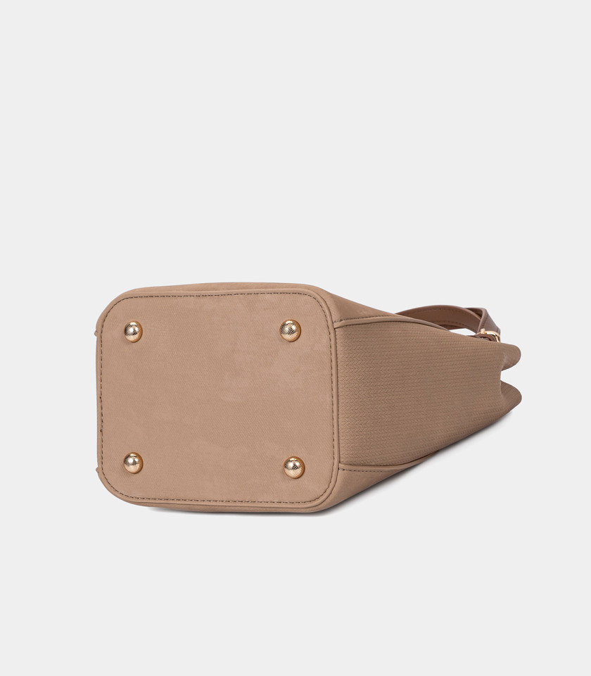 HARMONIE soft canvas bucket bag - BAGCO Camel color, with its shoulder strap.