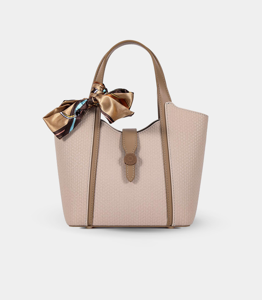 RIVE GAUCHE scarf bucket bag - BAGCO Cream color, front view.