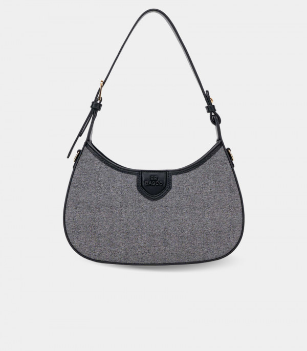 ESPRIT canvas curved hobo bag - BAGCO Black color, front view.