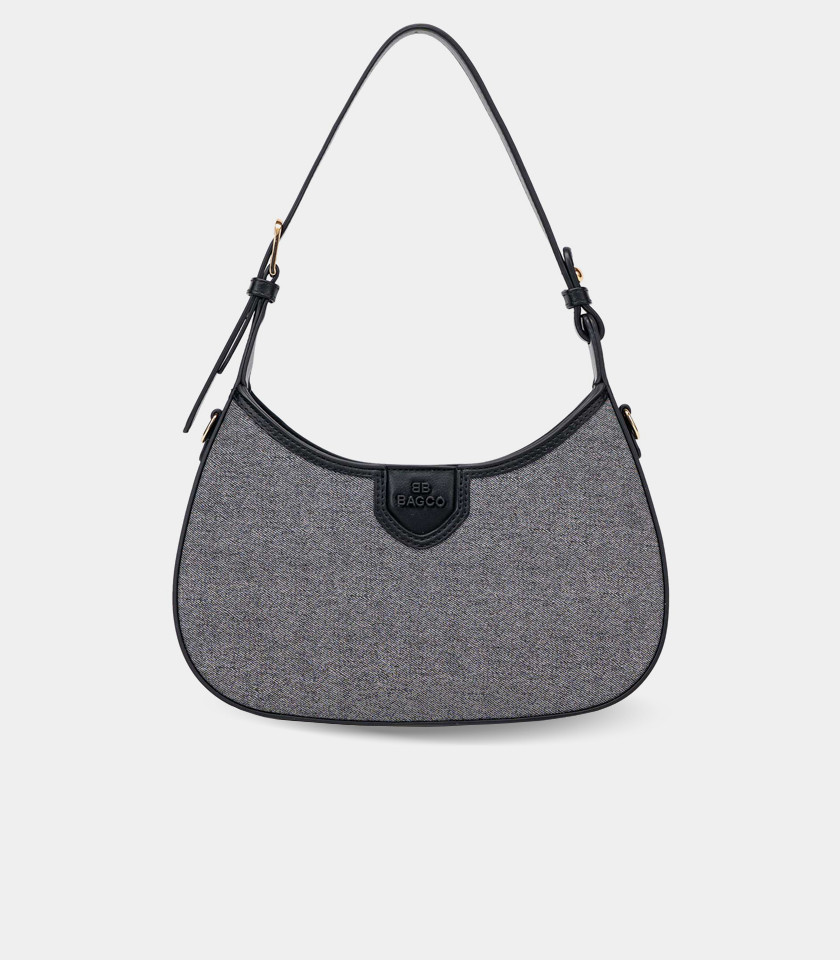 ESPRIT canvas curved hobo bag - BAGCO Black color, front view.