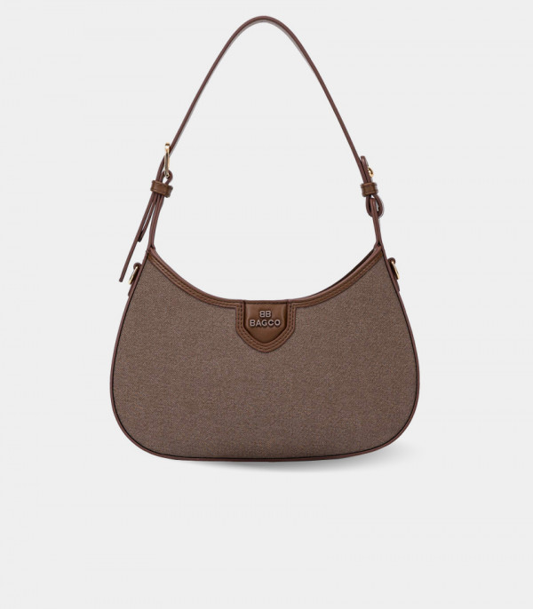 ESPRIT canvas curved hobo bag - BAGCO Coffee color, front view.