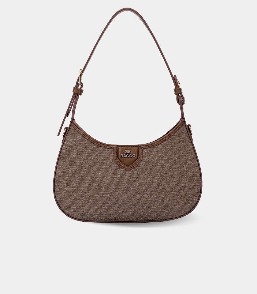 Bolsa hobo curva de lona ESPRIT - BAGCO cor Café, vista frontal.