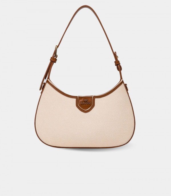 ESPRIT canvas curved hobo bag - BAGCO Ivory color, front view.
