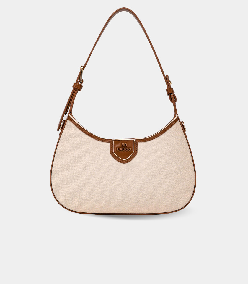 ESPRIT canvas curved hobo bag - BAGCO Ivory color, front view.