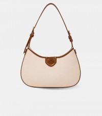 ESPRIT canvas curved hobo bag - BAGCO Ivory color, front view.