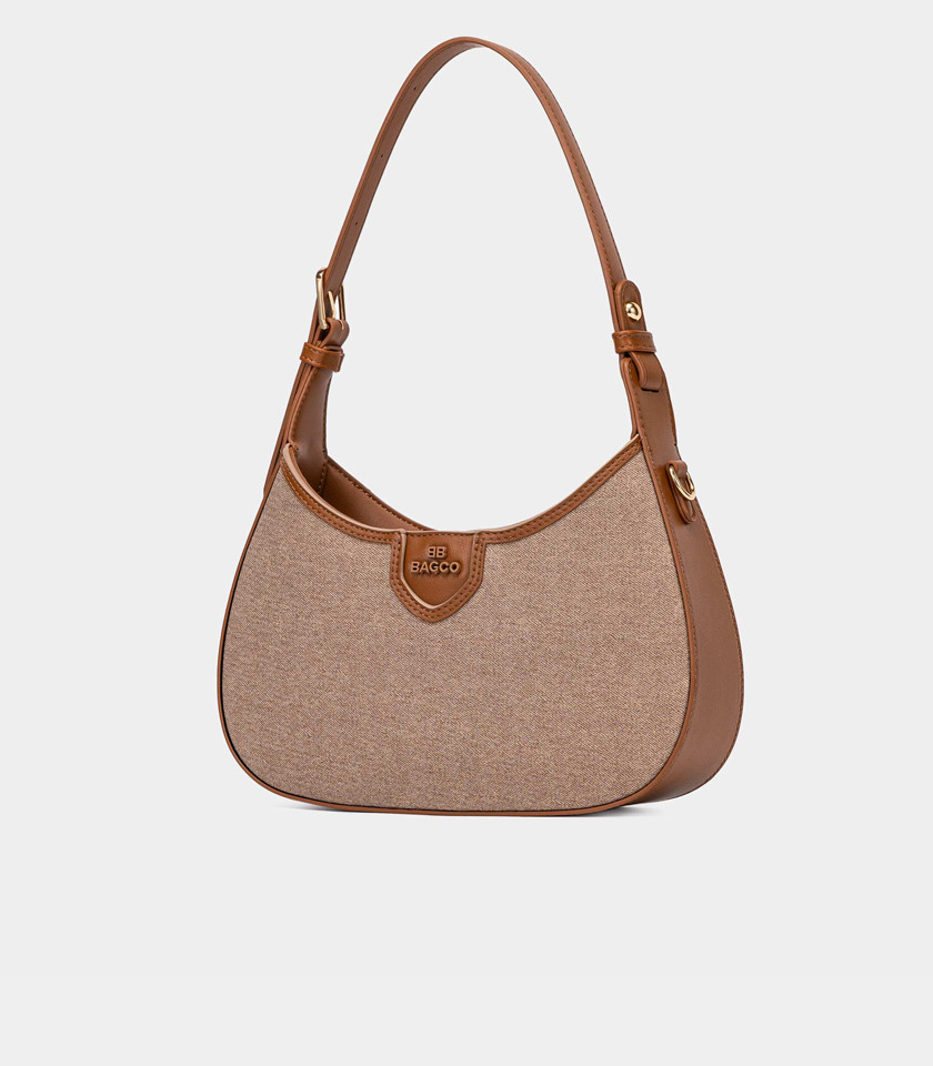 ESPRIT gebogene Canvas-Hobo-Tasche - BAGCO in der Farbe Camel, Vorderansicht.