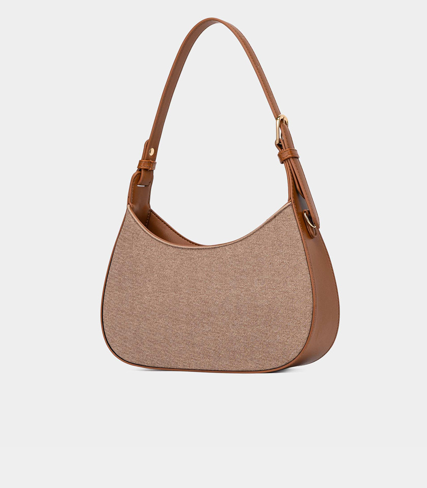 ESPRIT gebogene Canvas-Hobo-Tasche - BAGCO in der Farbe Camel, Vorderansicht.