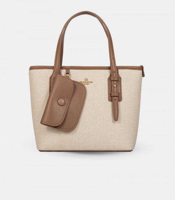 ELEGANCE canvas mini tote bag - BAGCO Ivory color, front view.
