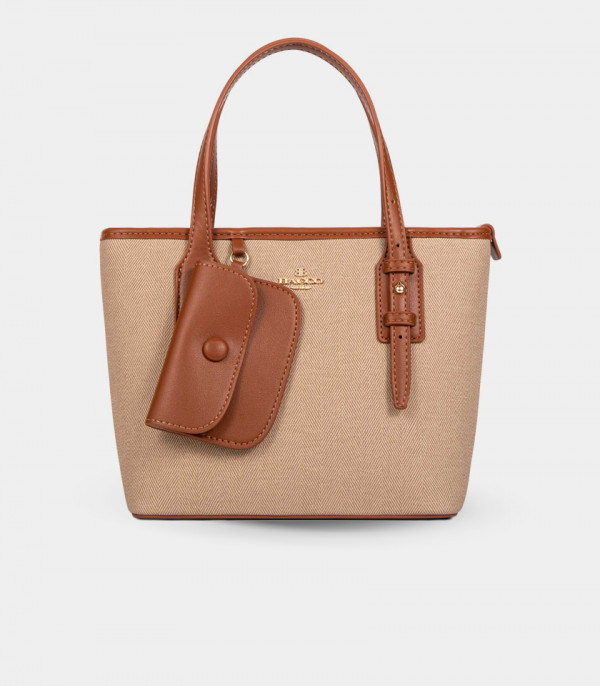 ELEGANCE canvas mini tote bag - BAGCO Cream color, front view.