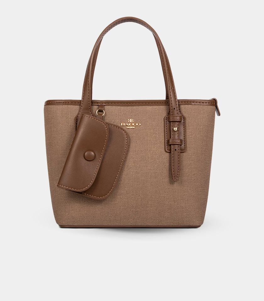 ELEGANCE Mini-Tragetasche aus Segeltuch - BAGCO in der Farbe Kaffee, Vorderansicht.
