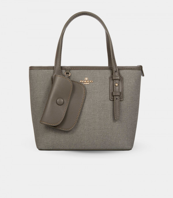 ELEGANCE canvas mini tote bag - BAGCO Khaki color, front view.