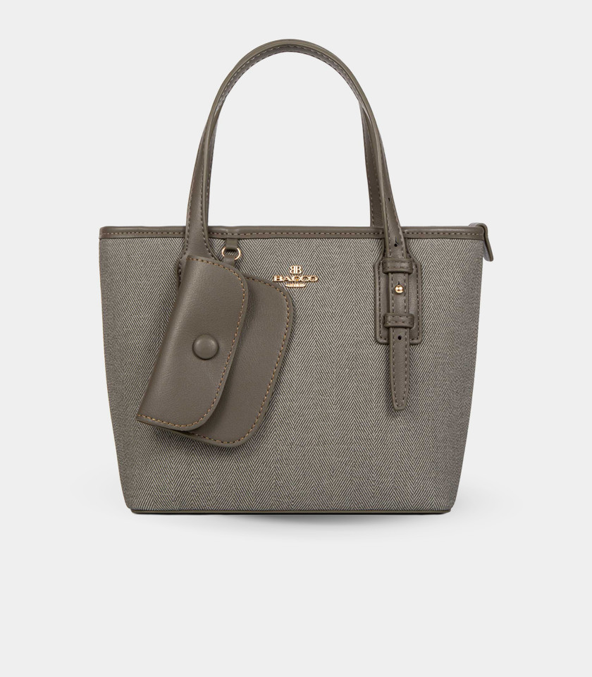 ELEGANCE canvas mini tote bag - BAGCO Khaki color, front view. ELEGANCE canvas mini tote bag - BAGCO Khaki color, front view.