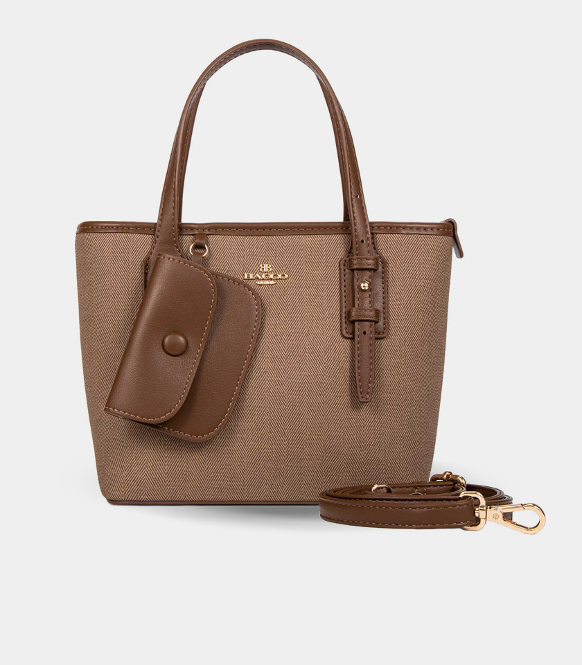 ELEGANCE canvas mini tote bag - BAGCO Coffee color, front view.