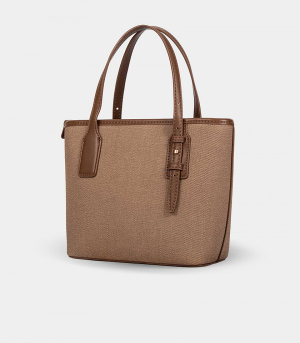 Back view of the ELEGANCE canvas mini tote bag - BAGCO Coffee color.